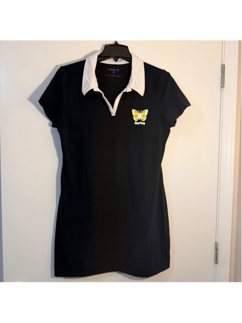 Hurley Polo Mini Dress Butterfly Graphic Black White Size XL – 19.5” Pit to Pit